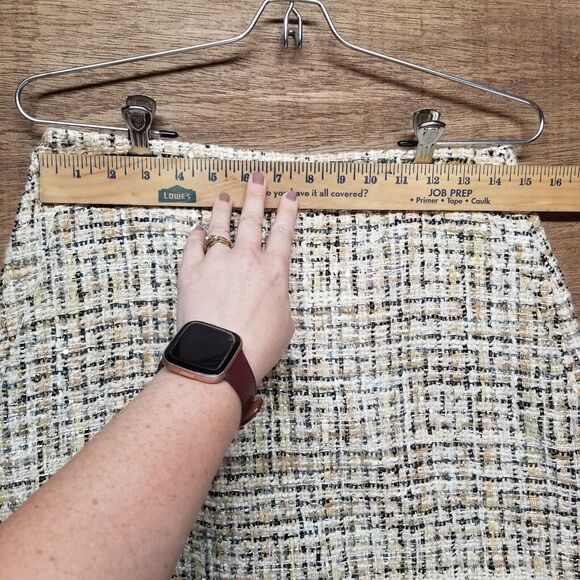 Ann Taylor LOFT Wmns Pencil Skirt Sz 4 Ivory Gold Tweed Pockets Academia Office - Picture 11 of 11